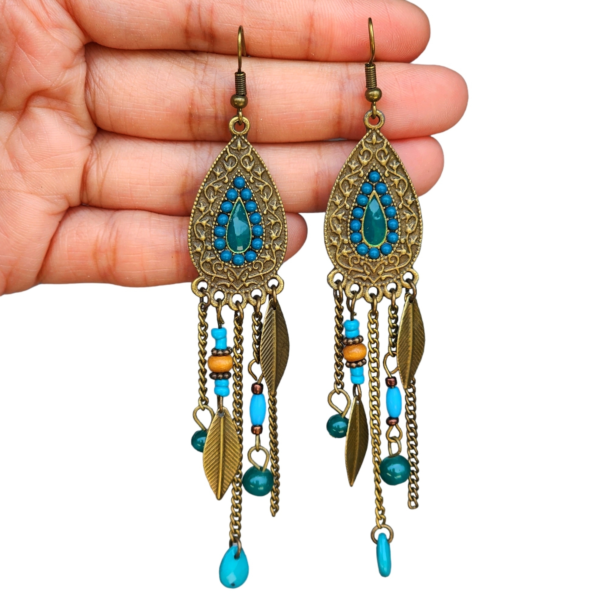 Saanvi Teardrop Boho Earrings Beaded Bronze Boheme Jewelry 18$